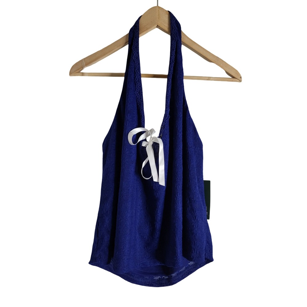 Wild Fable Blue Lace Halter Top Open Back Ribbon Detail XXL Coquette aesthetic